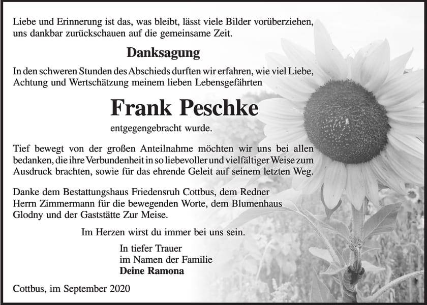Danksagung Frank Peschke
