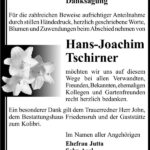 Traueranzeige Hans-Joachim Tschirner
