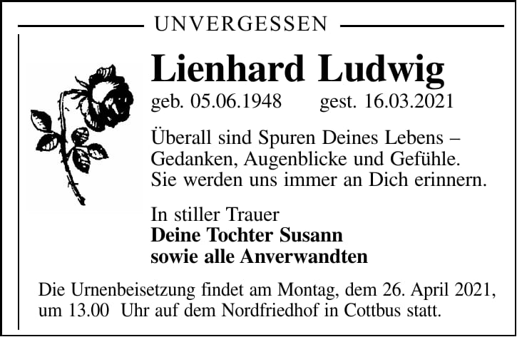 Traueranzeige Lienhard Ludwig