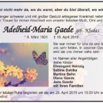 Traueranzeige Adelheid-Maria Gaede, geb. Kludas