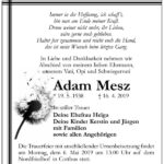 Traueranzeige Adam Mesz