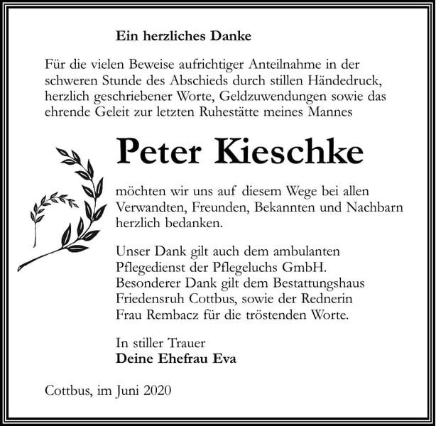 Traueranzeige Peter Kieschke