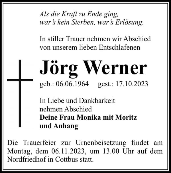Traueranzeige Jörg Werner