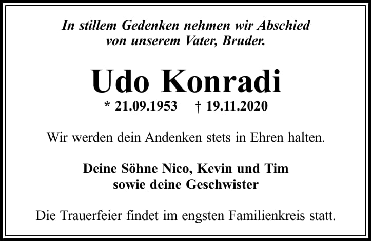 Traueranzeige Udo Konradi