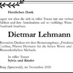Danksagung Dietmar Lehmann