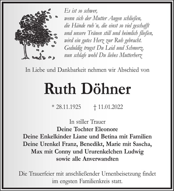 Traueranzeige Ruth Döhner