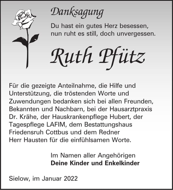 Danksagung Ruth Pfütz