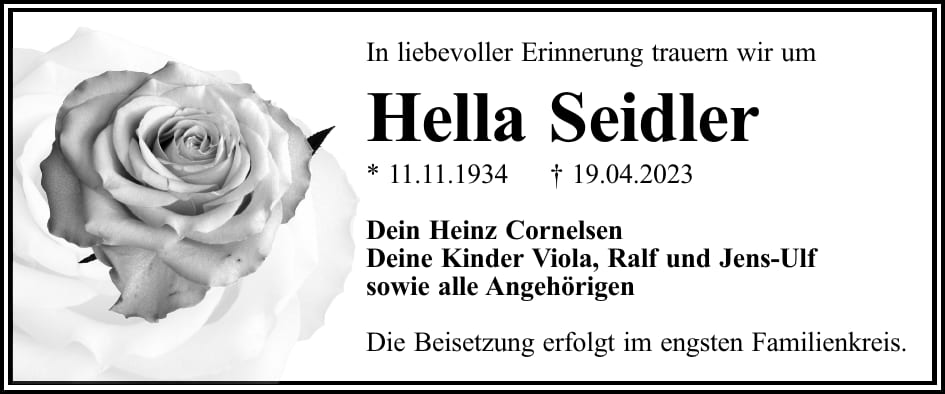 Traueranzeige Hella Seidler