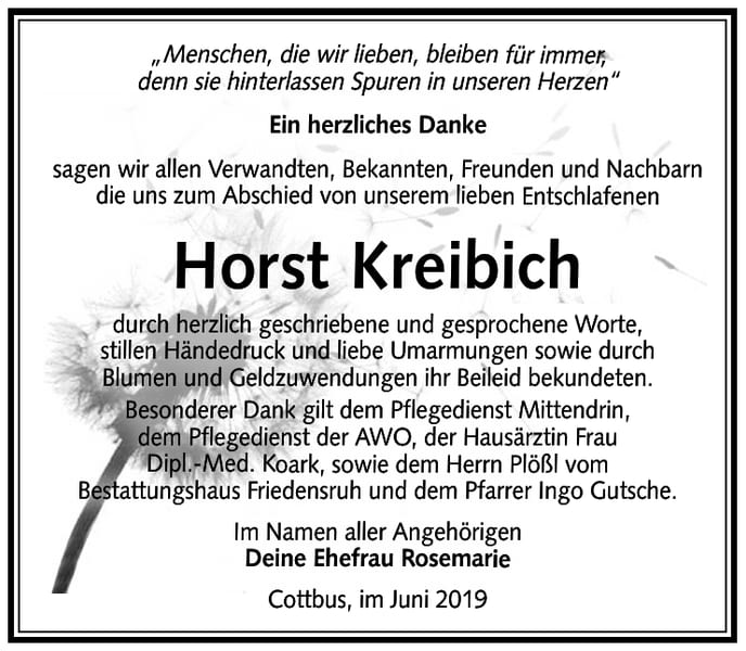 Danksagung Horst Kreibich
