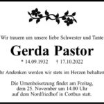 Traueranzeige Gerda Pastor