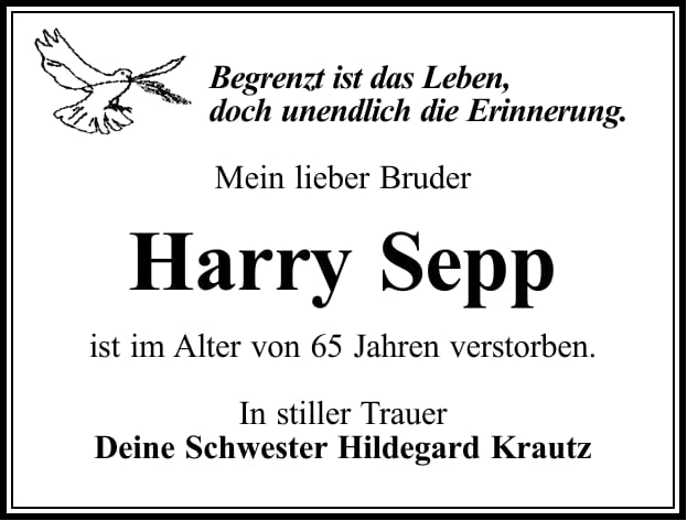 Traueranzeige Harry Sepp