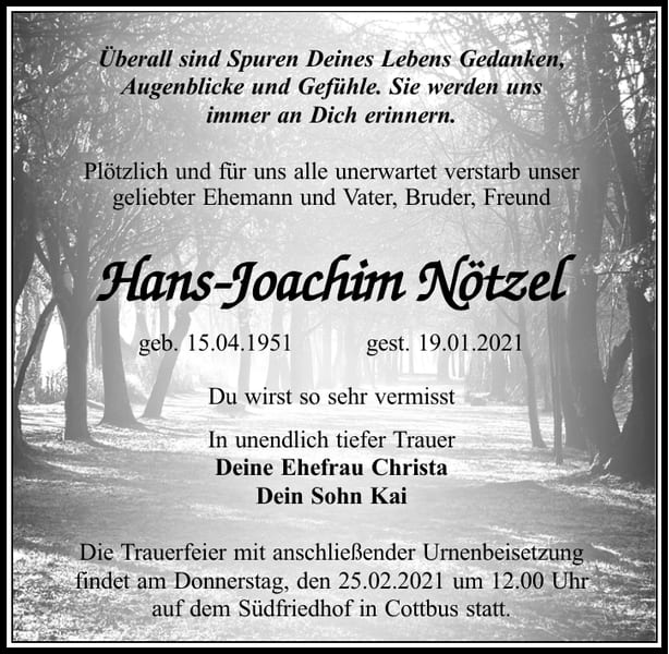 Traueranzeige Hans-Joachim Nötzel