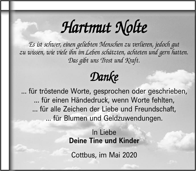 Danksagung Hartmut Nolte