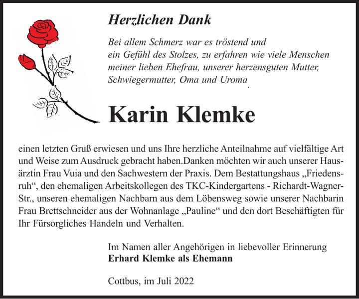 Danksagung Karin Klemke