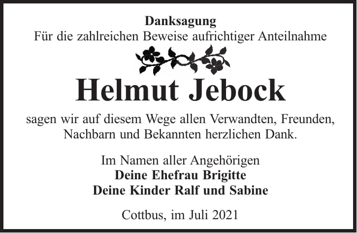 Danksagung Helmut Jebock