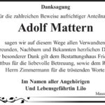 Danksagung Adolf Mattern