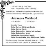 Traueranzeige Johannes Wehland