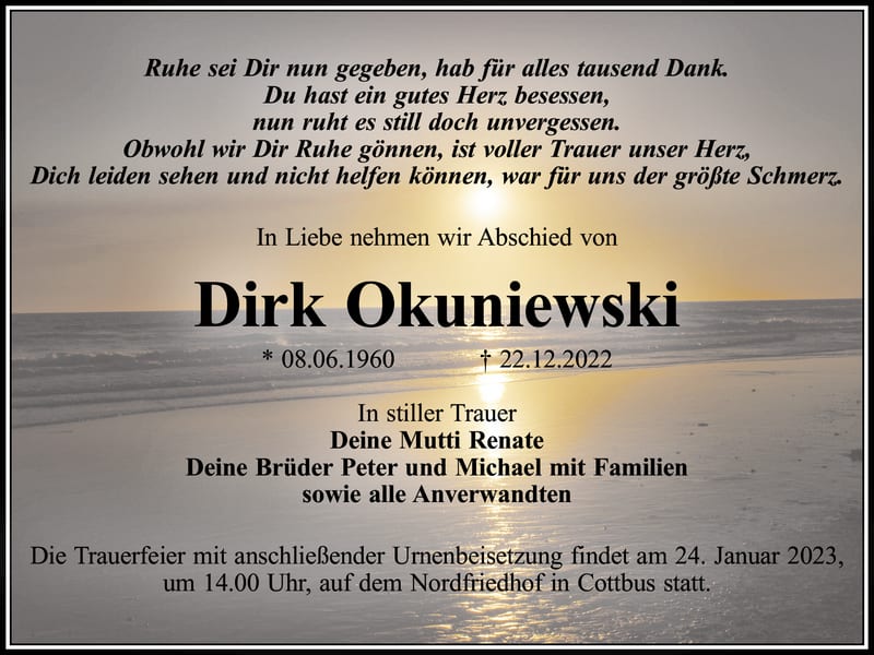 Traueranzeige Dirk Okuniewski