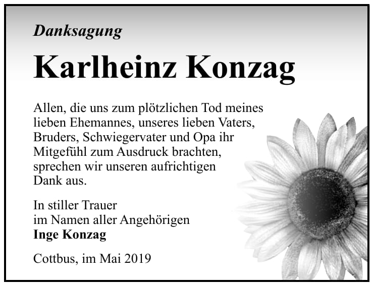 Danksagung Karlheinz Konzag