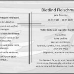 Traueranzeige Dietlind Fleischmann, geb. Czäczine