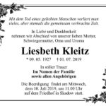 Traueranzeige Liesbeth Kleitz