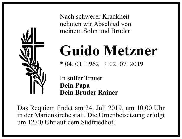Traueranzeige Guido Metzner