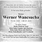 Traueranzeige Werner Wancsucha