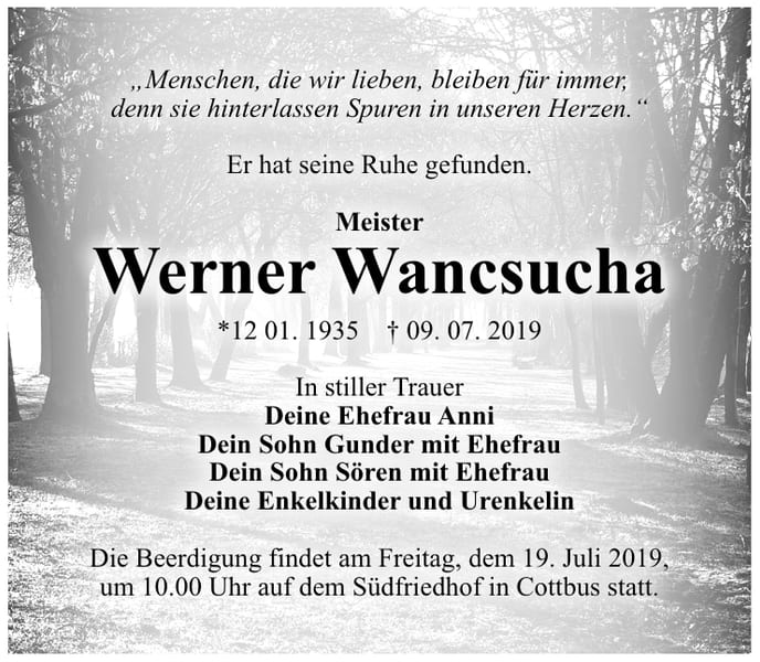 Traueranzeige Werner Wancsucha