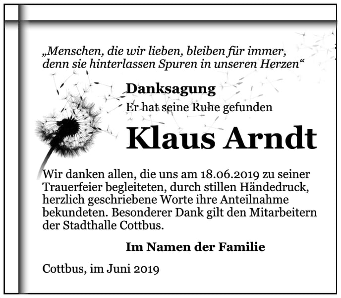 Traueranzeige Klaus Arndt