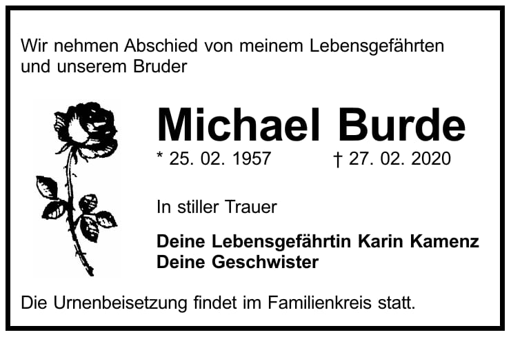 Traueranzeige Michael Burde