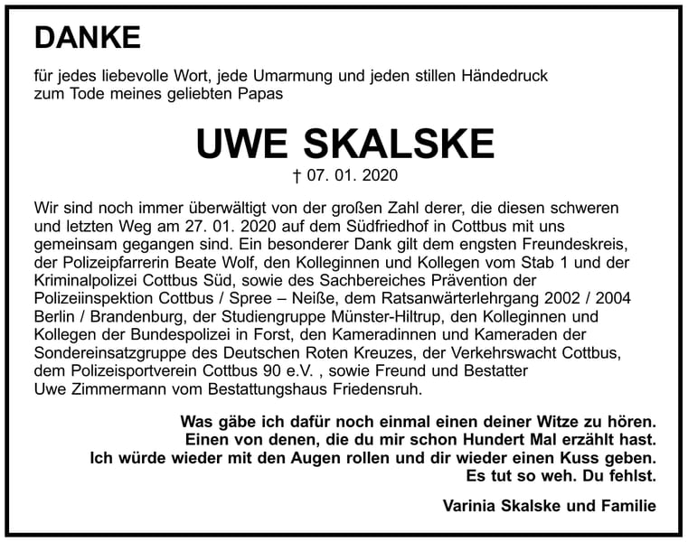 Danksagung Uwe Skalske