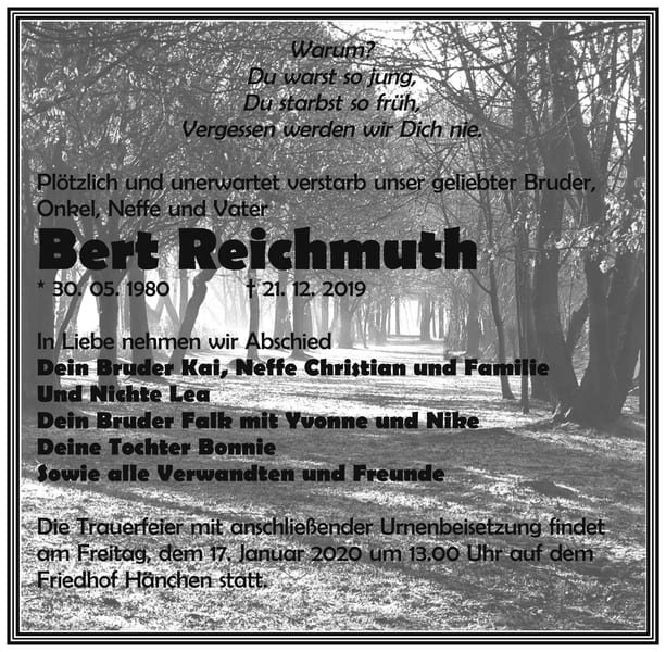 Traueranzeige Bert Reichmuth