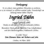 Danksagung Ingried Dähn