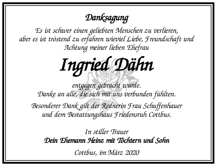 Danksagung Ingried Dähn