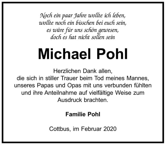 Danksagung Michael Pohl