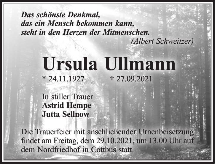 Traueranzeige Ursula Ullmann