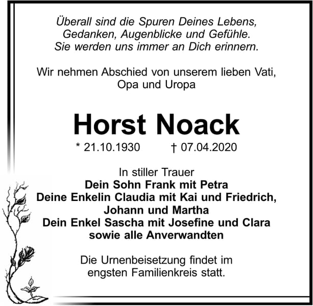 Traueranzeige Horst Noack