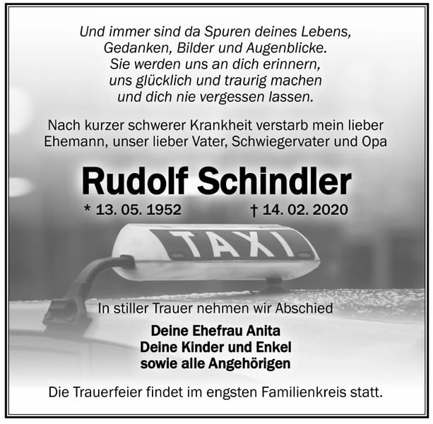 Traueranzeige Rudolf Schindler