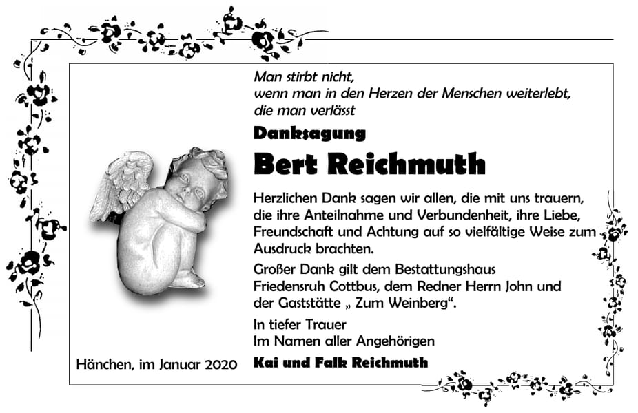 Danksagung Bert Reichmuth