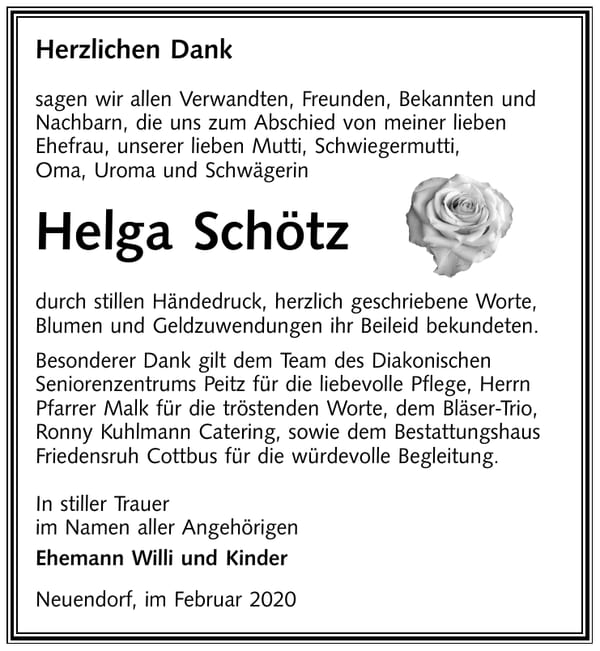 Danksagung Helga Schötz