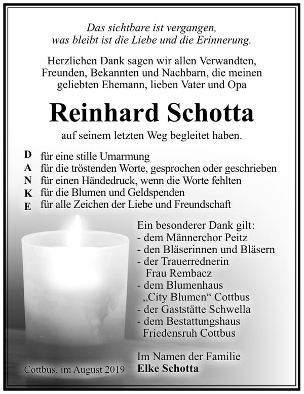 Traueranzeige Reinhard Schotta