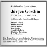 Traueranzeige Jürgen Goschin