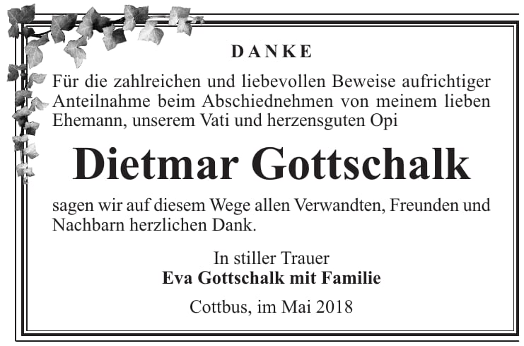 Danksagung Dietmar Gottschalk