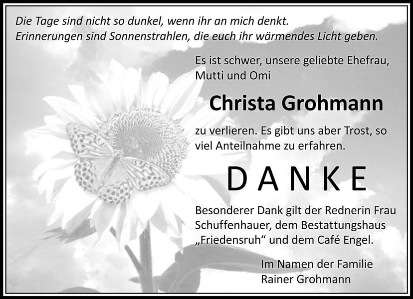Danksagung Christa Grohmann