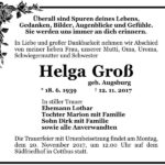 Traueranzeige Helga Groß, geb. Augsburg
