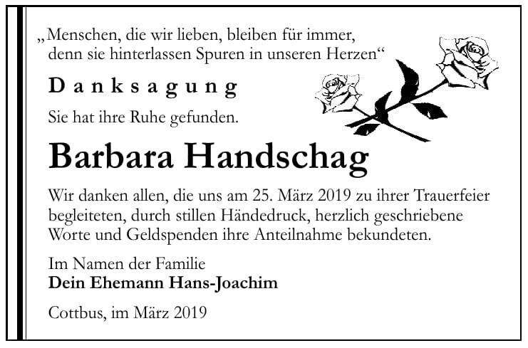 Traueranzeige Barbara Handschag