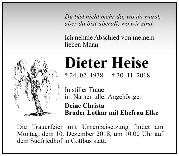 Traueranzeige Dieter Heise