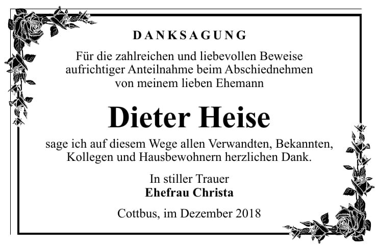 Danksagung Dieter Heise