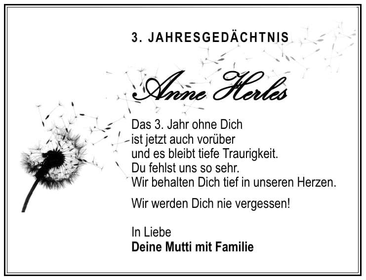 Jahresgedenken Anne Herles