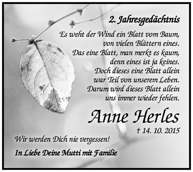 Jahresgedenken Anne Herles